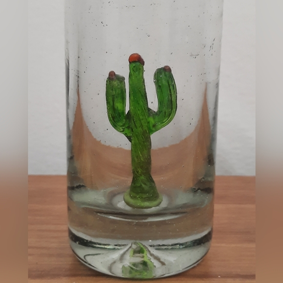 3 Mexican Hand Blown Tall Tequila Shot Glasses 3D Cactus Inside - Picture 6 of 10